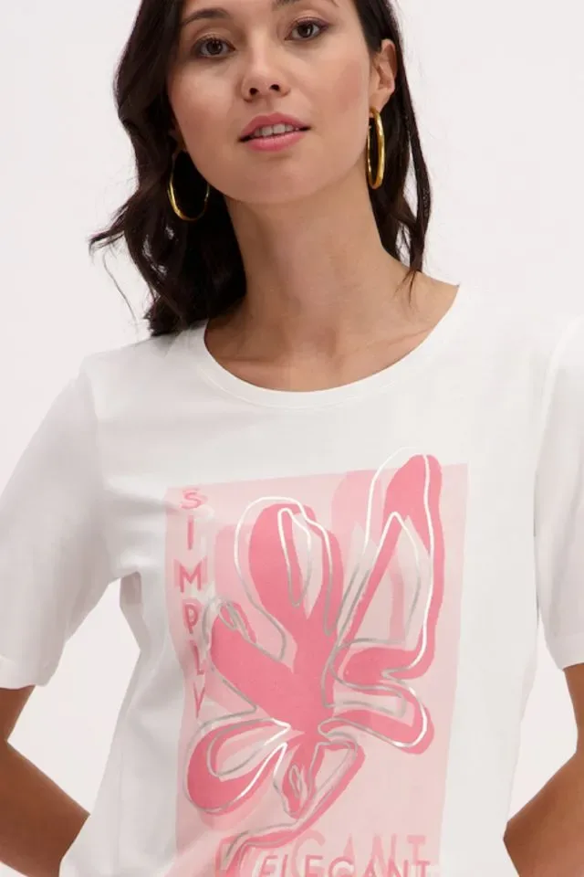 Signe Nature Shirt: Ecru / roze, Korte mouw ( Signe.1310 )