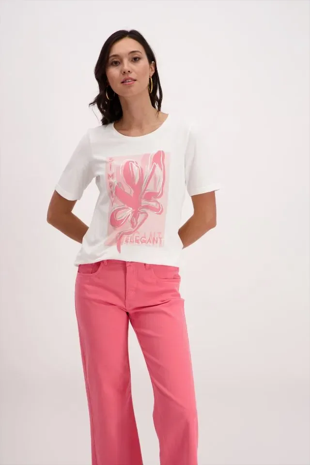 Signe Nature Shirt: Ecru / roze, Korte mouw ( Signe.1310 )