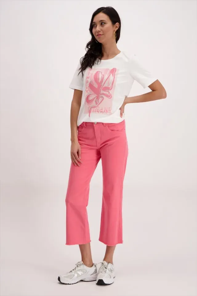 Signe Nature Shirt: Ecru / roze, Korte mouw ( Signe.1310 )