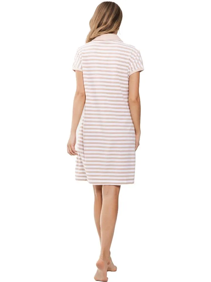 Pastunette Rebelle Dames nachthemd: Beige Gestreept, Terry badstof ( zomerse badstof ) ( PAS.87 )