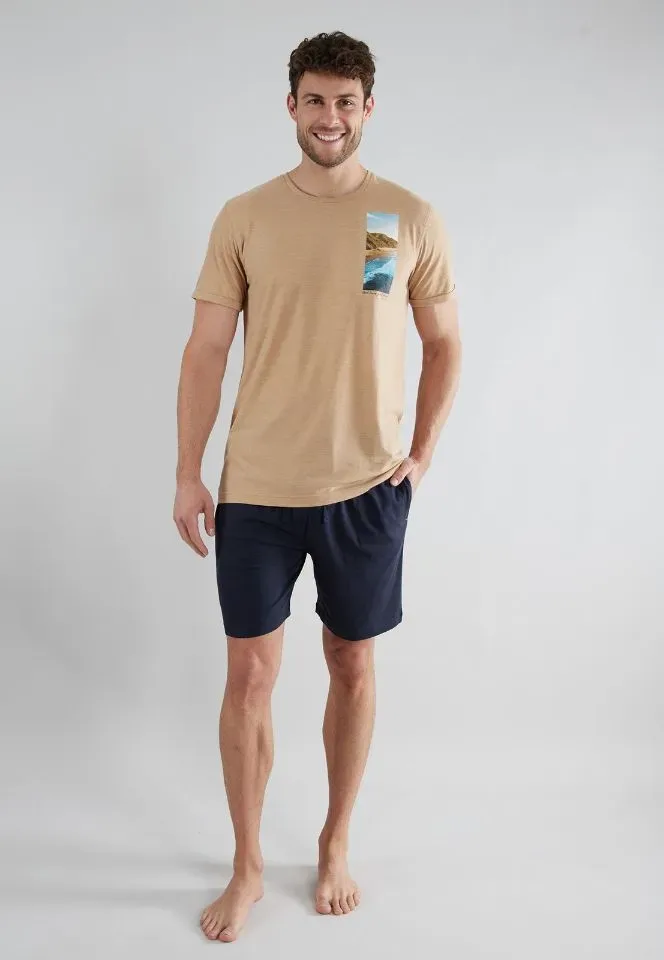 Tom Tailor Pyjama Heren: Beige / blauw ( TOM.38 )