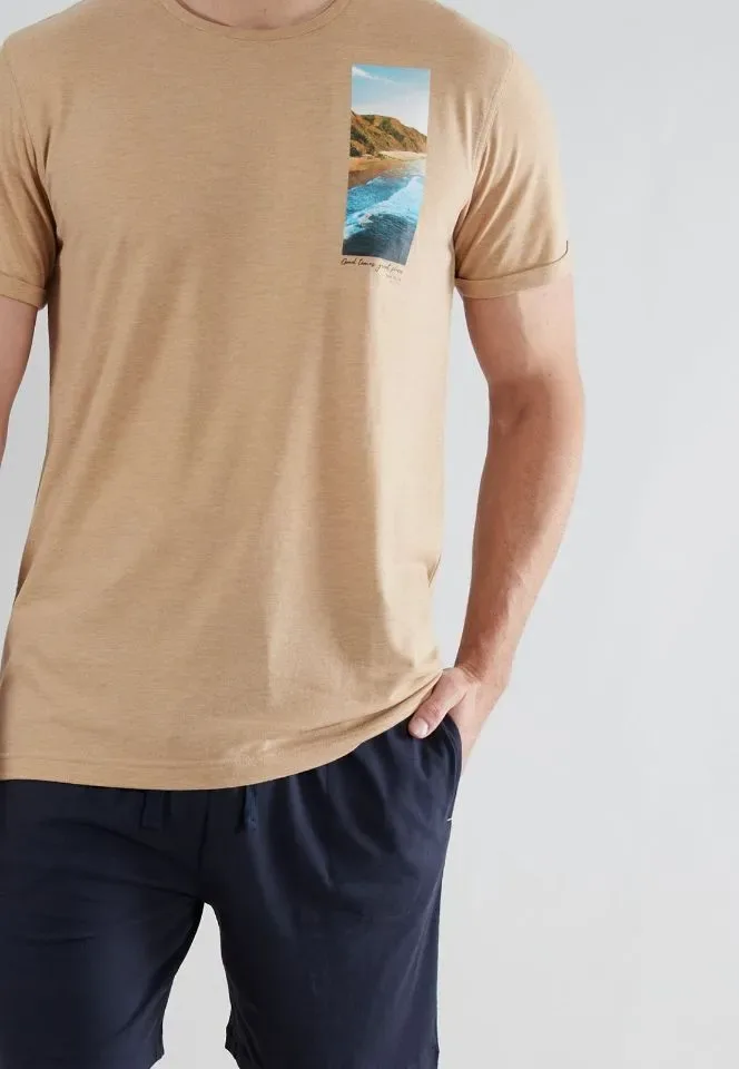 Tom Tailor Pyjama Heren: Beige / blauw ( TOM.38 )