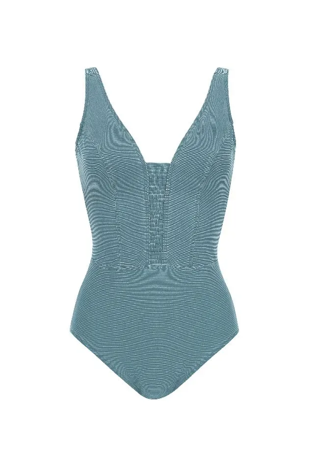 Sunflair Badpak: Jeansblauw, fantasie aan de borst  sunf.196
