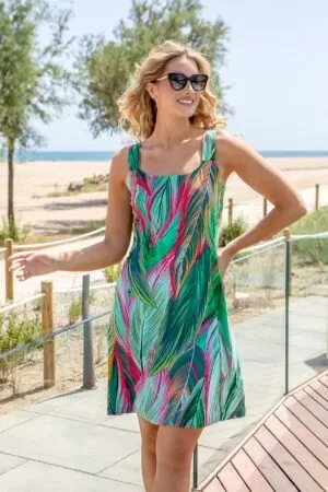 Mitjans Zomer kleedje: groen bedrukt, Jersey stof ( MIT.128 )
