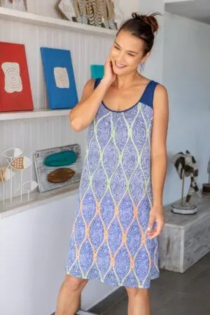Mitjans Zomer kleedje: Blauw bedrukt, lichte stof ( MIT.127 )
