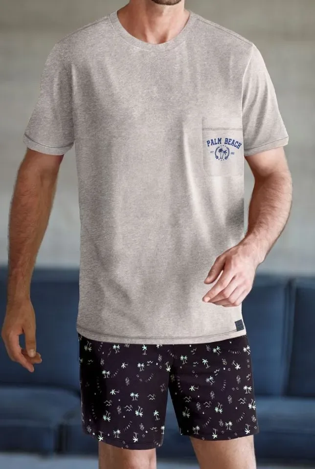 Janira Men Heren Pyjama: Palm Beach, Grey, korte mouw ( JAN.281 )