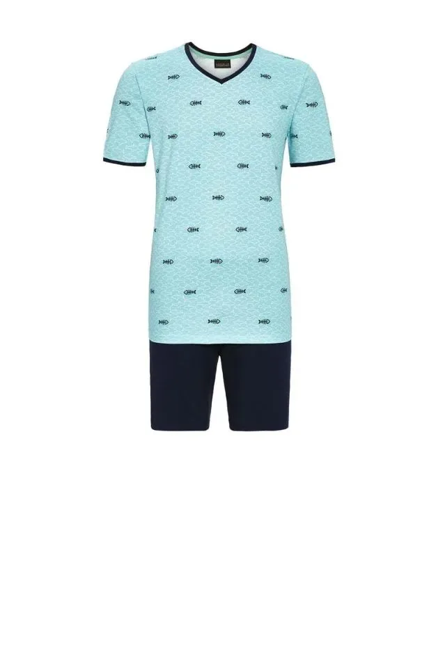 Ringella heren pyjama: Blauw met haaien / vissen motief ( RIN.575 )