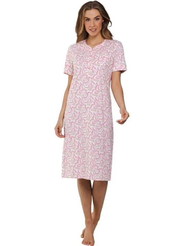 Pastunette Dames nachthemd: Pink, Korte mouw, 115cm, tot maat 58 ( PAS.103 )