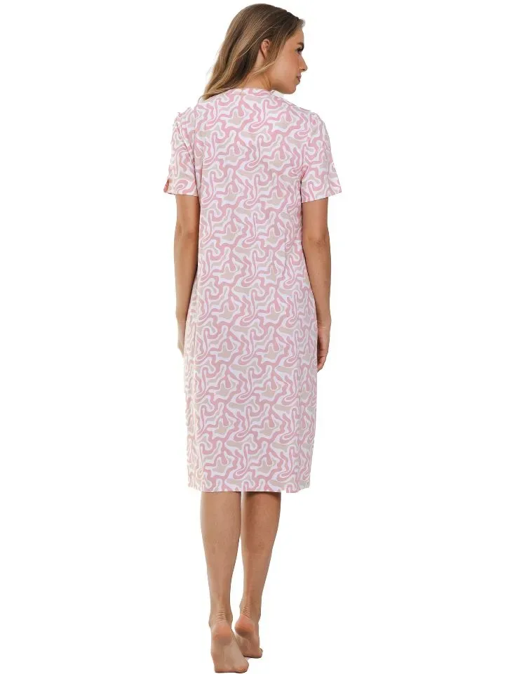 Pastunette Dames nachthemd: Pink, Korte mouw, 115cm, tot maat 58 ( PAS.103 )