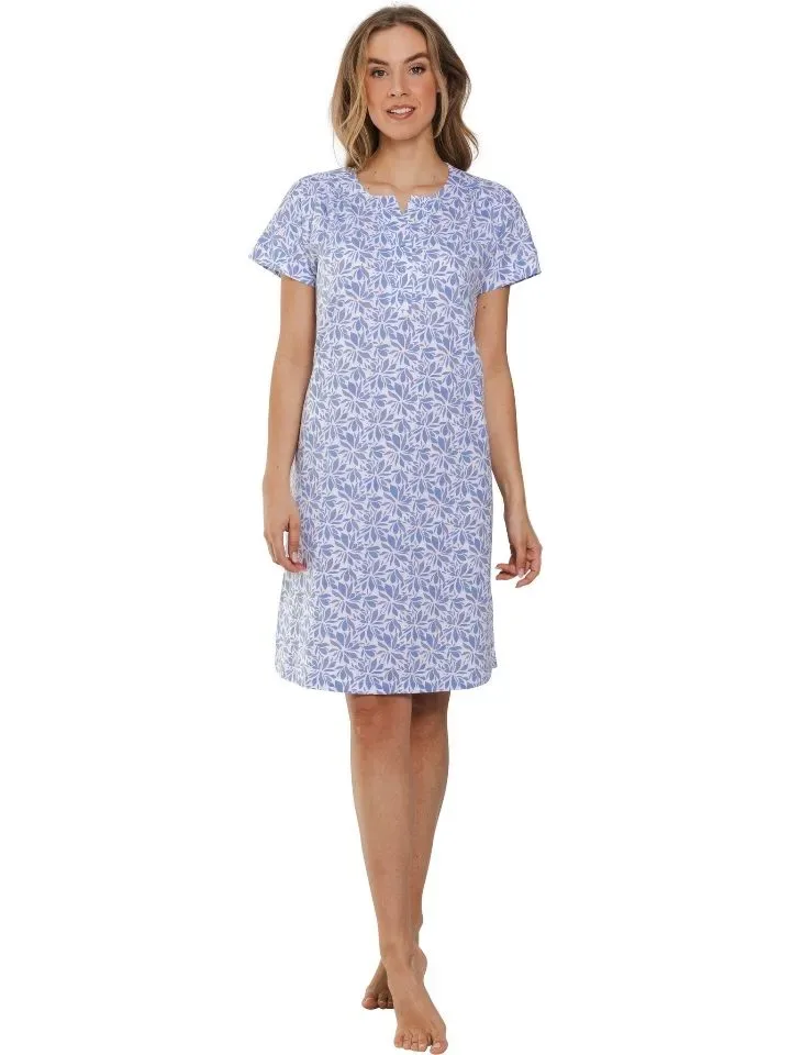 Pastunette Nachthemd Dames: Korte mouw, Ecru / blauw, 100cm ( PAS.105 )
