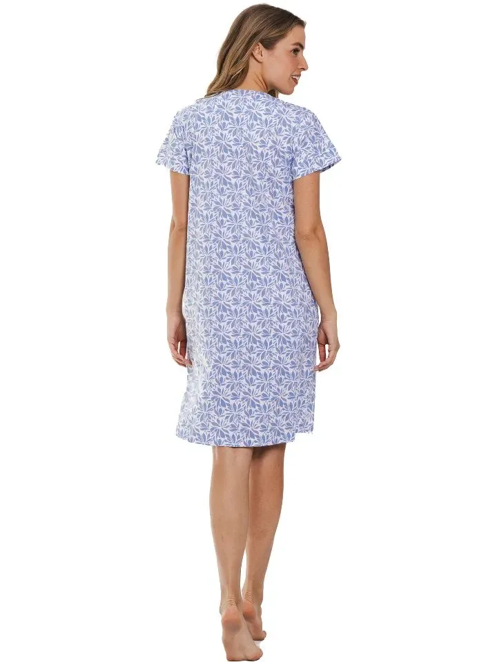Pastunette Nachthemd Dames: Korte mouw, Ecru / blauw, 100cm ( PAS.105 )