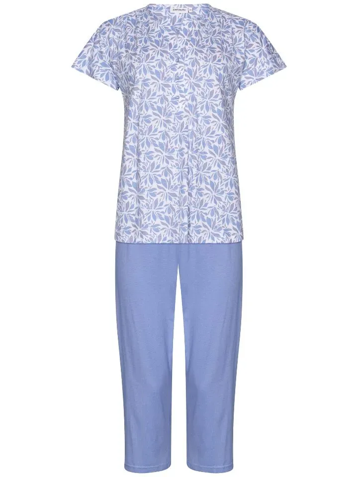 Pastunette Dames pyjama: korte mouw / capri broek, blauw / ecru ( PAS.106 )