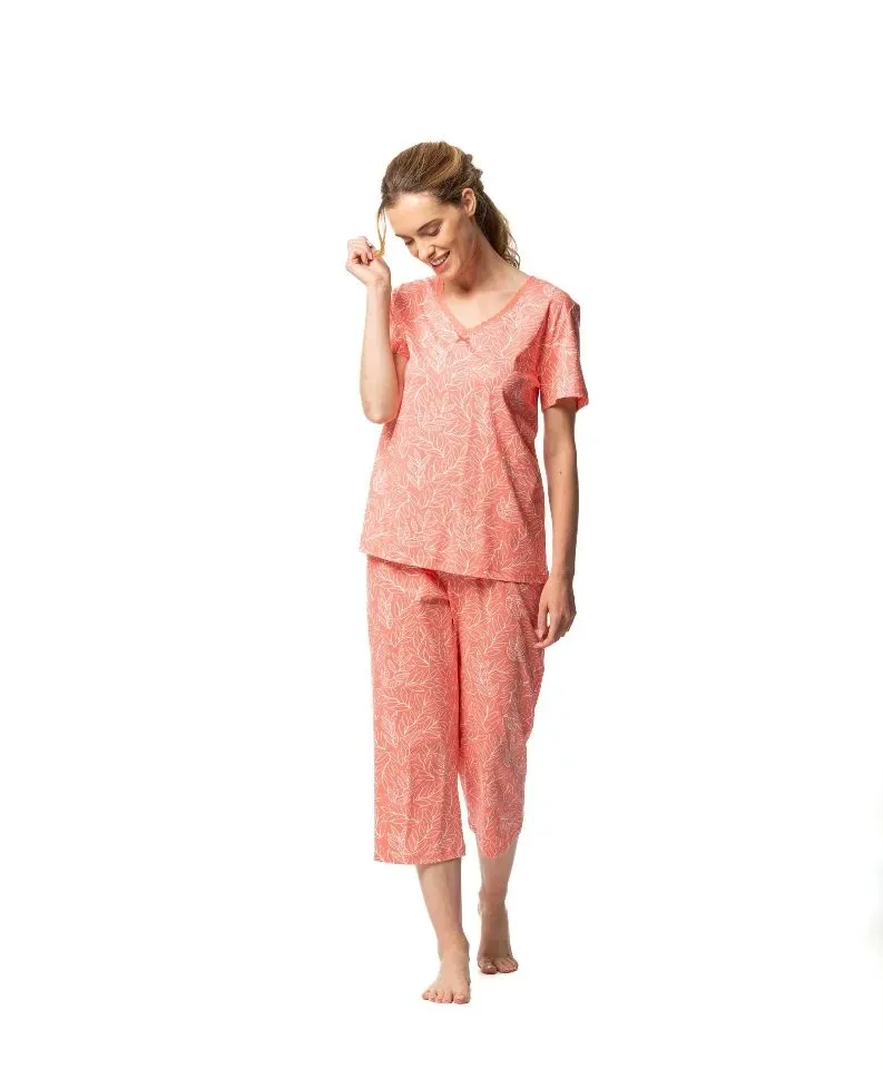 Egatex Dames pyjama: korte mouw / capri broek, Coral ( EGA.484 )