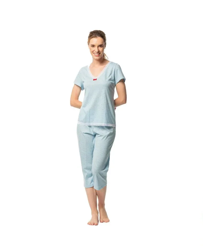 Egatex Dames pyjama: korte mouw / capri broek, blauw ( EGA.485 )