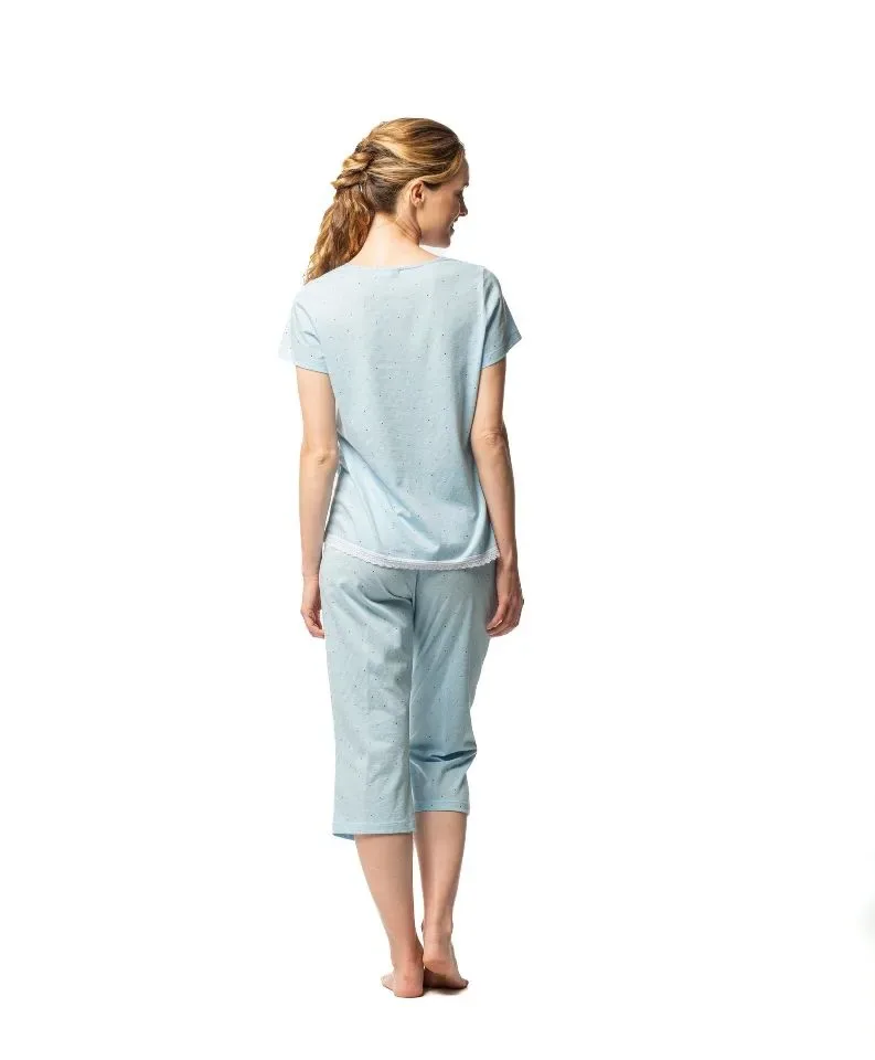 Egatex Dames pyjama: korte mouw / capri broek, blauw ( EGA.485 )