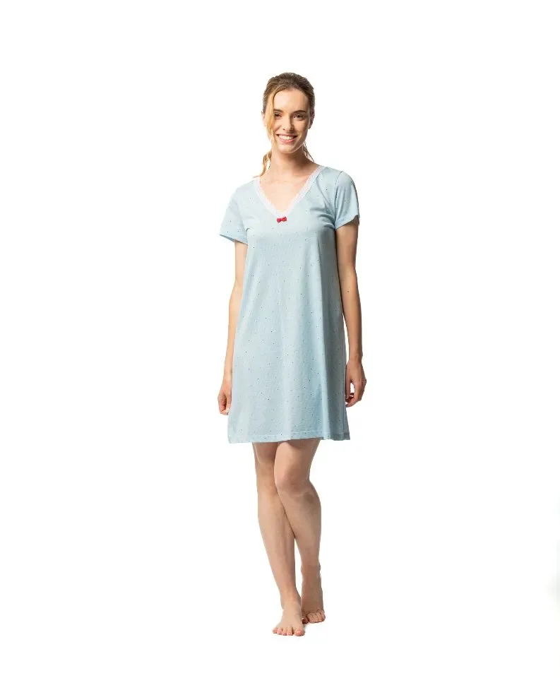 Egatex Dames Nachthemd: Blauw, Korte mouw (EGA.487 )