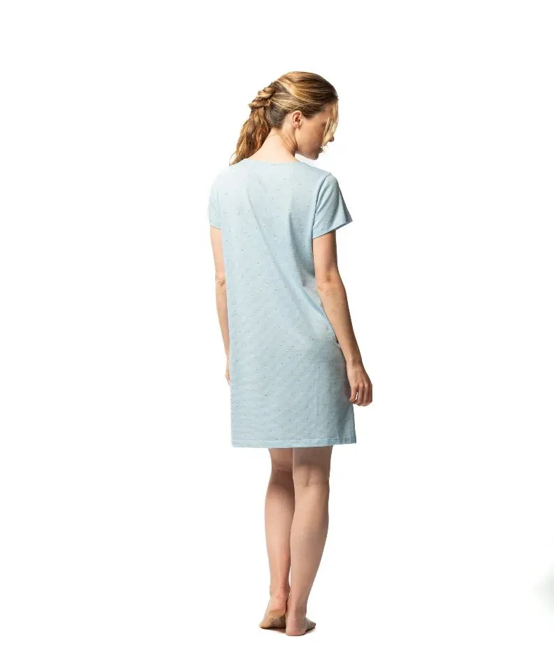 Egatex Dames Nachthemd: Blauw, Korte mouw (EGA.487 )
