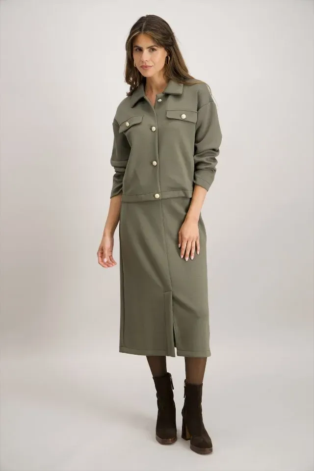 Signe Nature Rok: sweater stof, Kaki, split vooraan ( Signe.1317 )