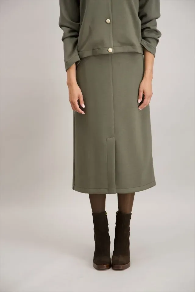 Signe Nature Rok: sweater stof, Kaki, split vooraan ( Signe.1317 )