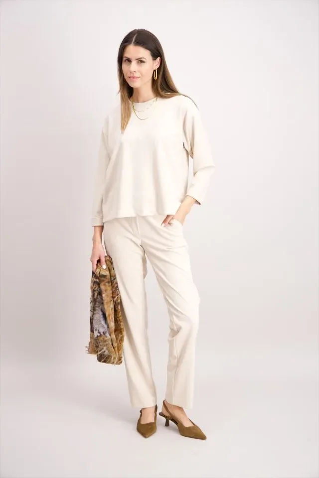 Signe Nature Shirt: Cream kleur, ronde hals ( Signe.1316 )