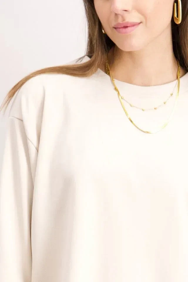 Signe Nature Shirt: Cream kleur, ronde hals ( Signe.1316 )