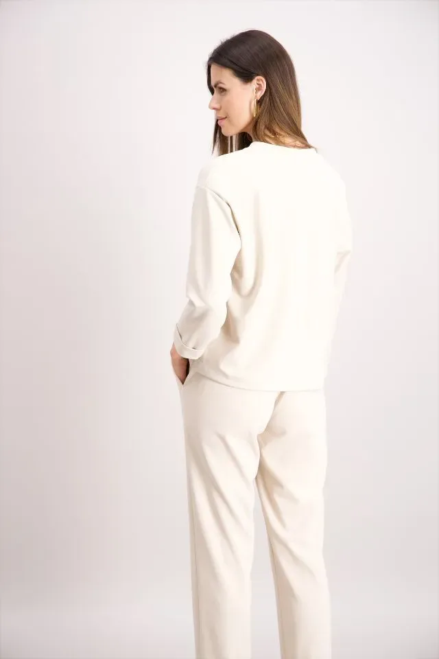 Signe Nature Shirt: Cream kleur, ronde hals ( Signe.1316 )