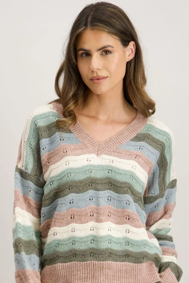 Signe Nature Pull Gestreept: V hals ( Signe.1319 )
