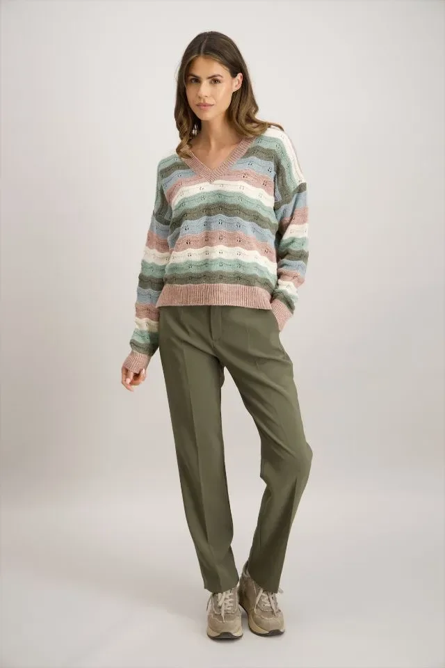 Signe Nature Pull Gestreept: V hals ( Signe.1319 )