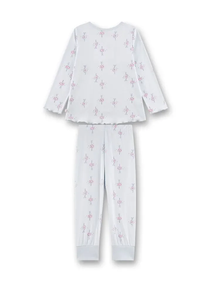 Sanetta Pyjama meisjes: Bloemetjes, licht blauw, 100% katoen ( SAN.158 )