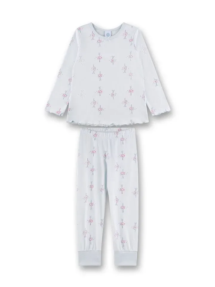 Sanetta Pyjama meisjes: Bloemetjes, licht blauw, 100% katoen ( SAN.158 )