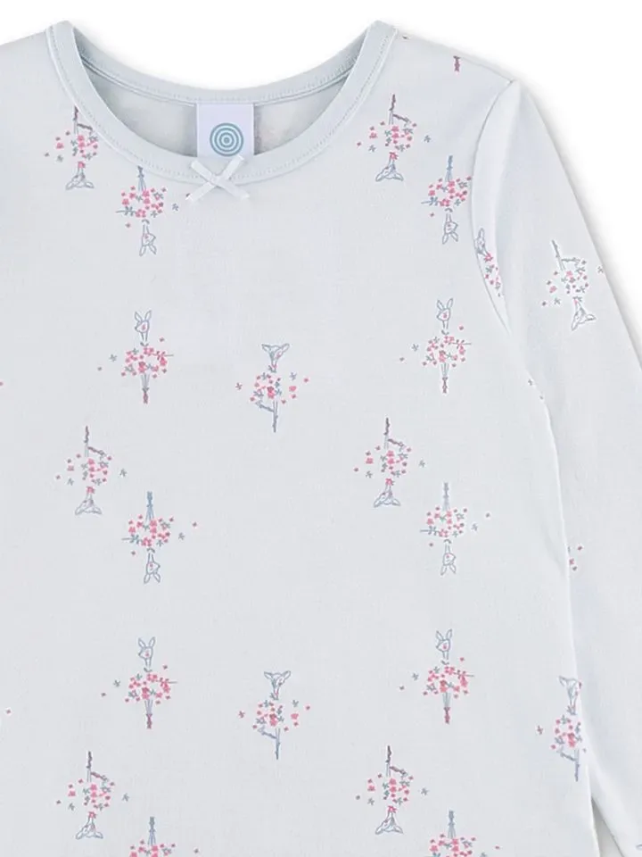 Sanetta Pyjama meisjes: Bloemetjes, licht blauw, 100% katoen ( SAN.158 )