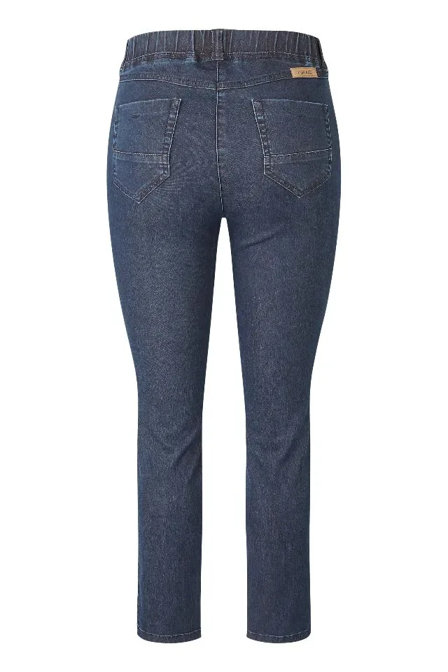 KJ Brand dames jeansbroek: Jenny, Donker blauw, Duitse maten, elastiek in de lenden ( BRA.335 )