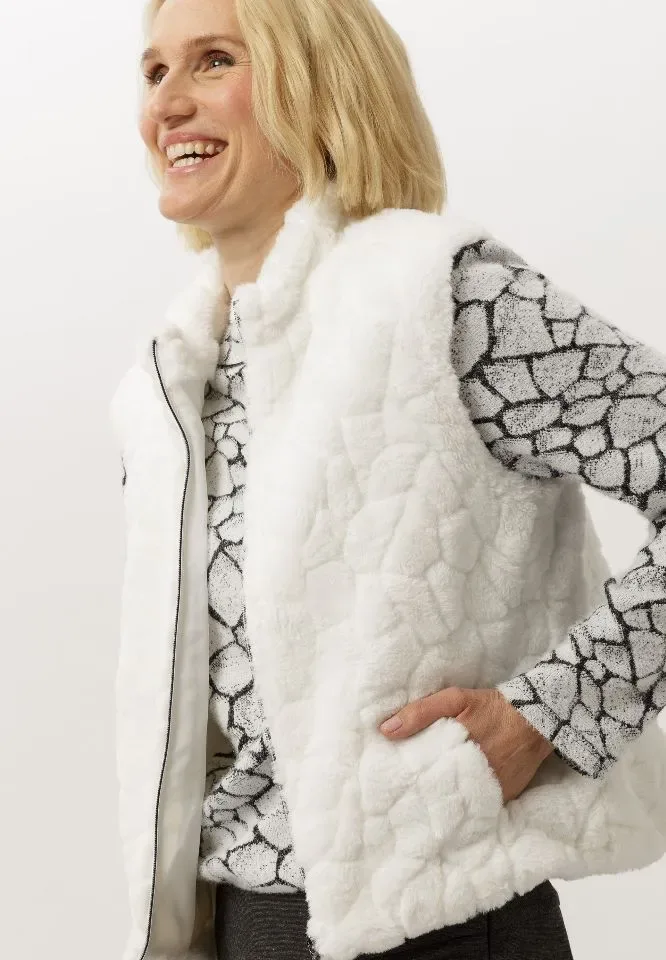 Frank Walder  Dames Bodywarmer: wit, bont met rits ( WAL.79 )