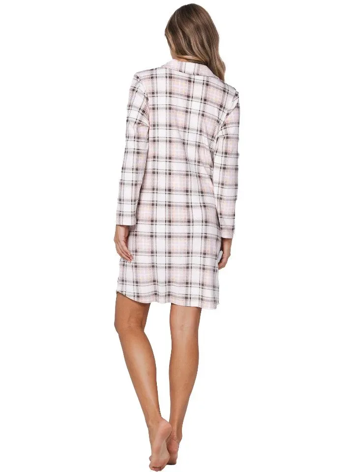 Pastunette nachthemd dames: Light brown, doorknoop, Fleece ( PAS.109 )