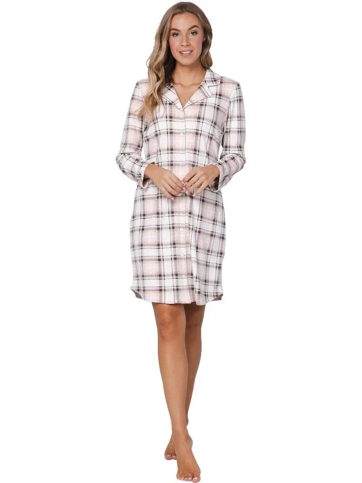 Pastunette nachthemd dames: Light brown, doorknoop, Fleece ( PAS.109 )