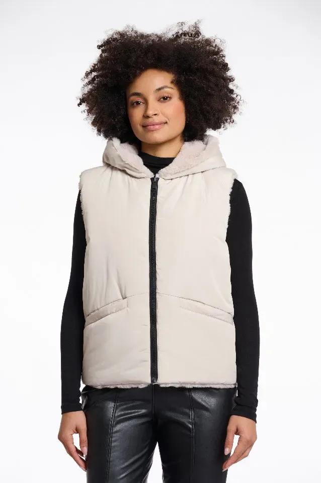 Rino & Pelle Bodywarmer: Hibbo, Stone, omkeerbaar, met kap ( RINO.88 )