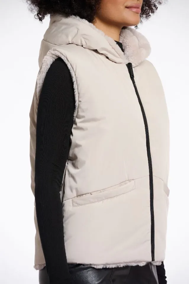 Rino & Pelle Bodywarmer: Hibbo, Stone, omkeerbaar, met kap ( RINO.88 )