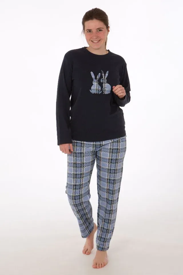 Perlina Dames pyjama: Rabbit, gemoltoneerd, Blauw ( LINA.83 )