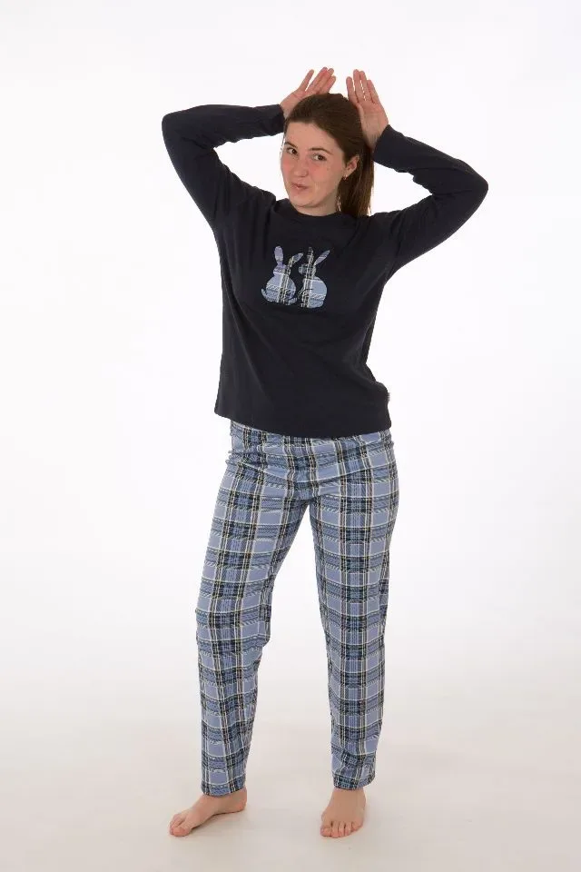 Perlina Dames pyjama: Rabbit, gemoltoneerd, Blauw ( LINA.83 )