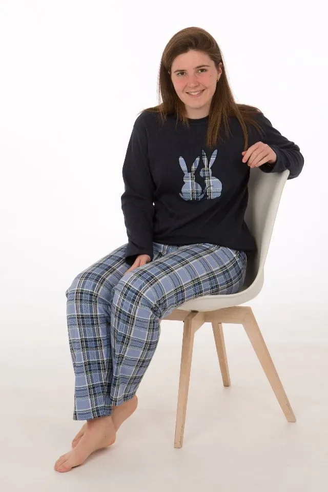 Perlina Dames pyjama: Rabbit, gemoltoneerd, Blauw ( LINA.83 )