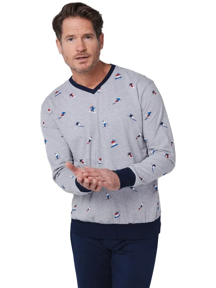 Pastunette Heren pyjama: Grijs, Skimotieven 5 pas.113