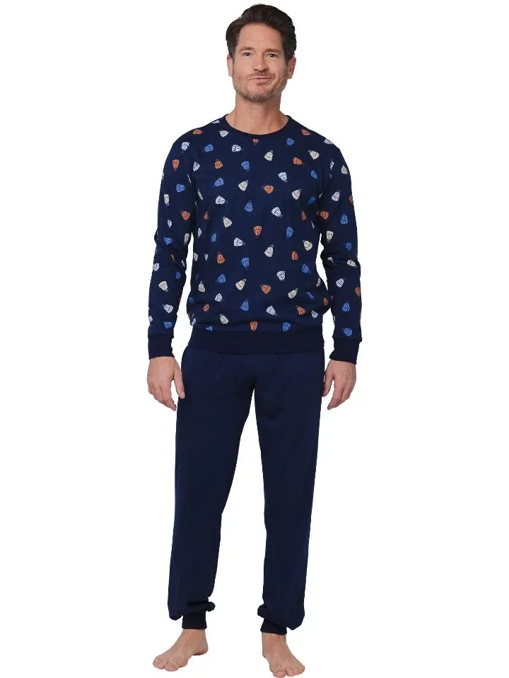 Pastunette Heren pyjama: Blauw, mutsen motief ( PAS.114 )