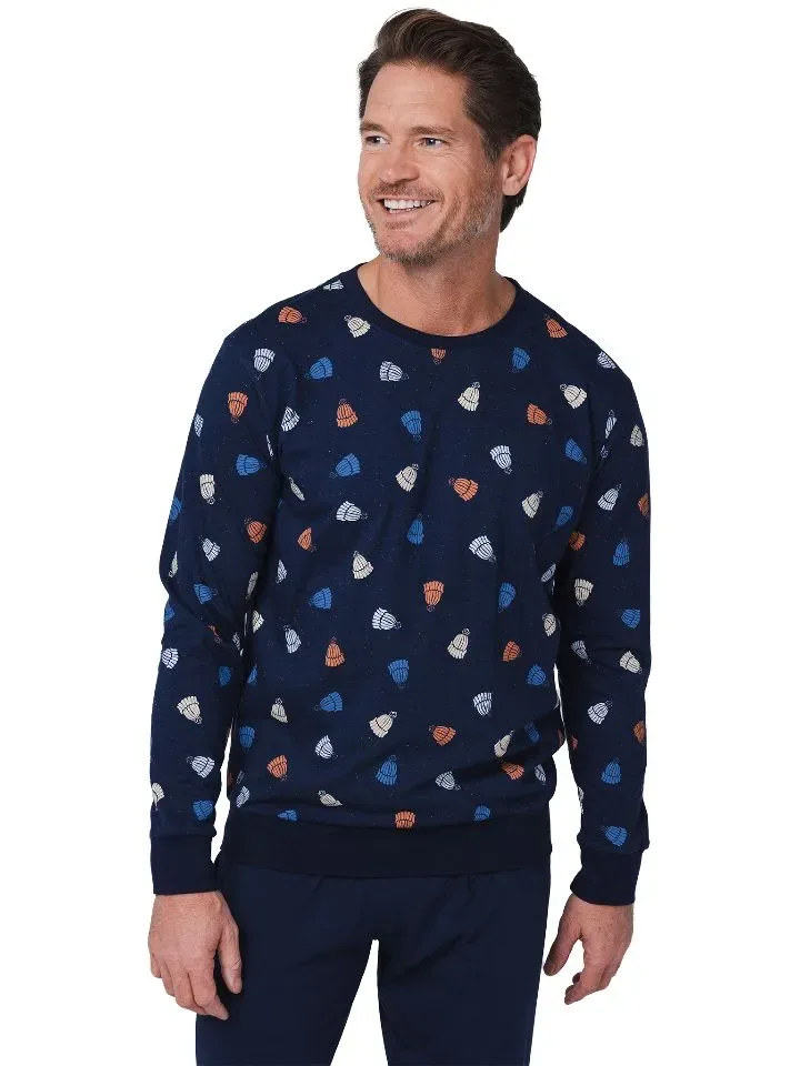 Pastunette Heren pyjama: Blauw, mutsen motief ( PAS.114 )