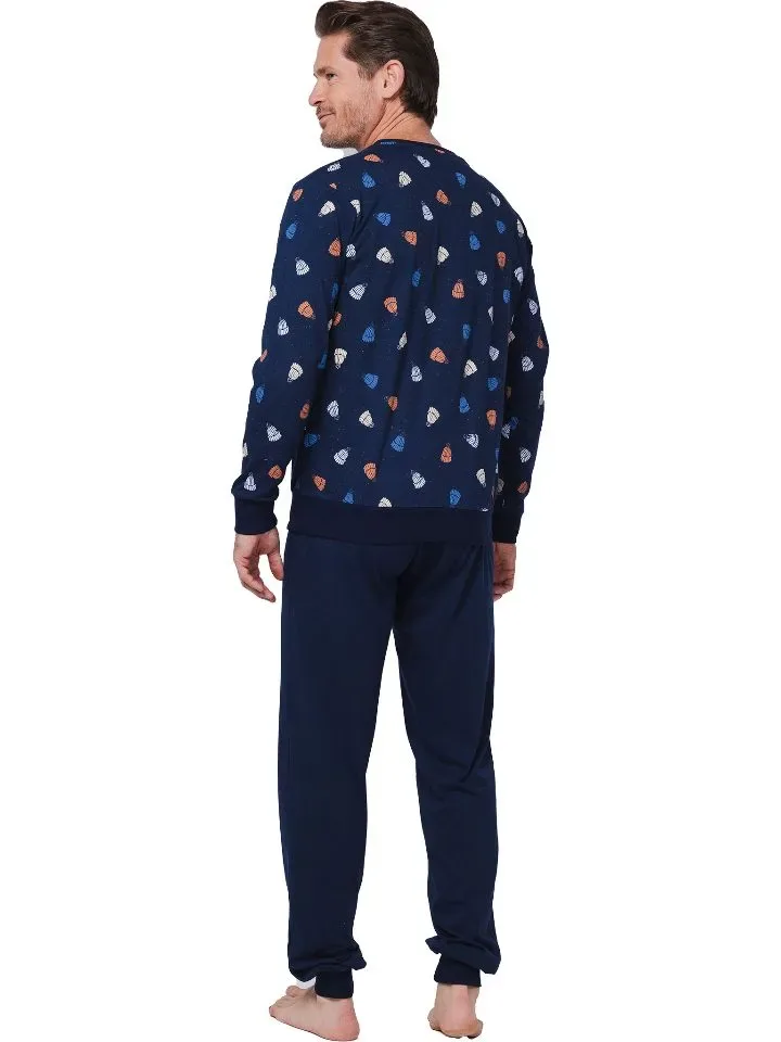 Pastunette Heren pyjama: Blauw, mutsen motief ( PAS.114 )