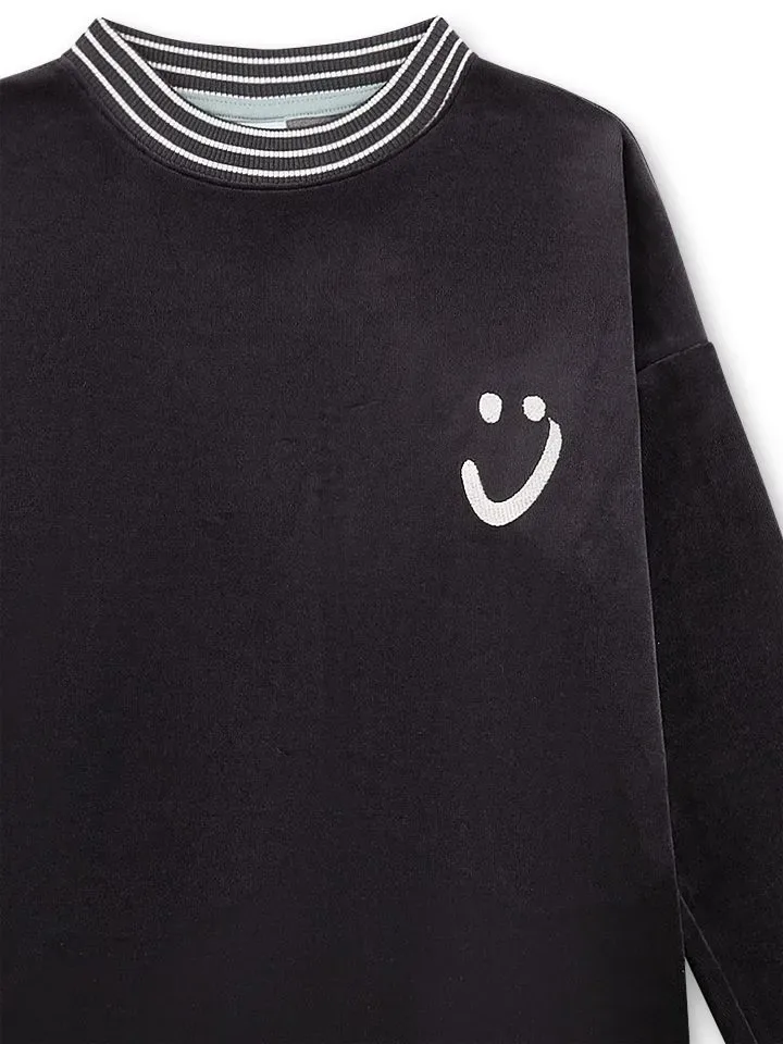 Sanetta Pyjama Jongens: Smile, Antracite, Velours stof ( SAN.163 )