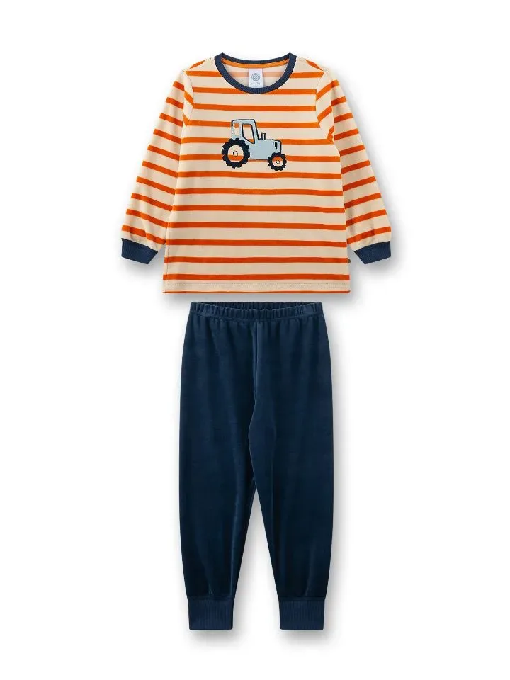 Sanetta Jongens pyjama: Velours, Gestreept tractor ( SAN.164 )