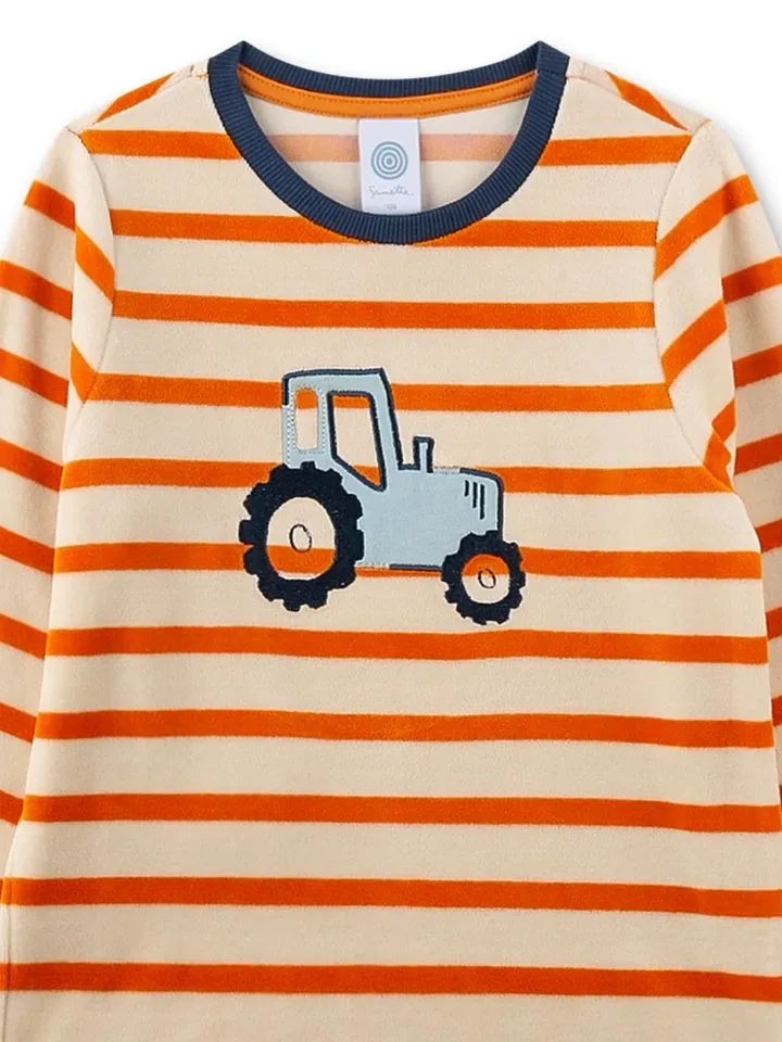 Sanetta Jongens pyjama: Velours, Gestreept tractor ( SAN.164 )