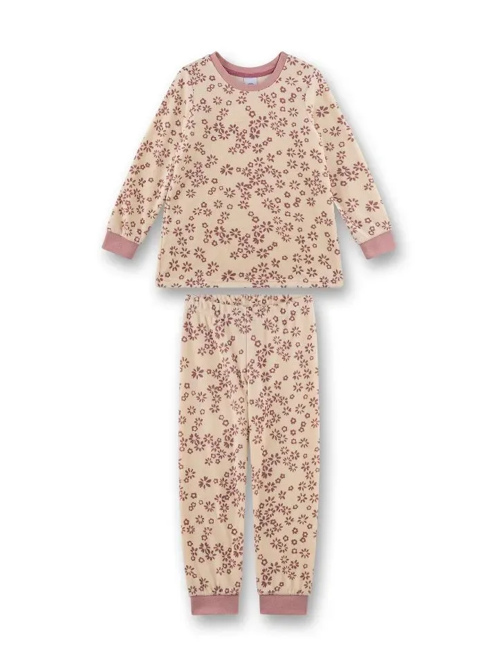 Sanetta Pyjama Meisjes: Velours, ecru / roze ( SAN.166 )