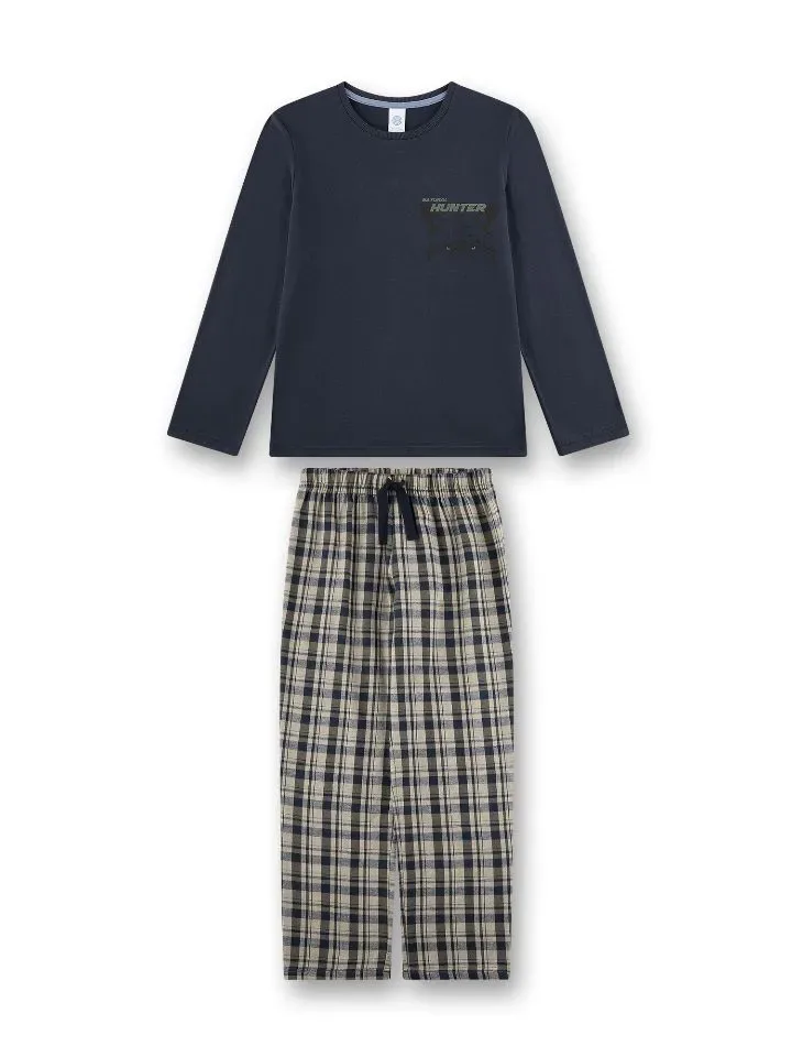 Sanetta pyjama jongens: Blauw, wolf, flanellen broek ( SAN.174 )