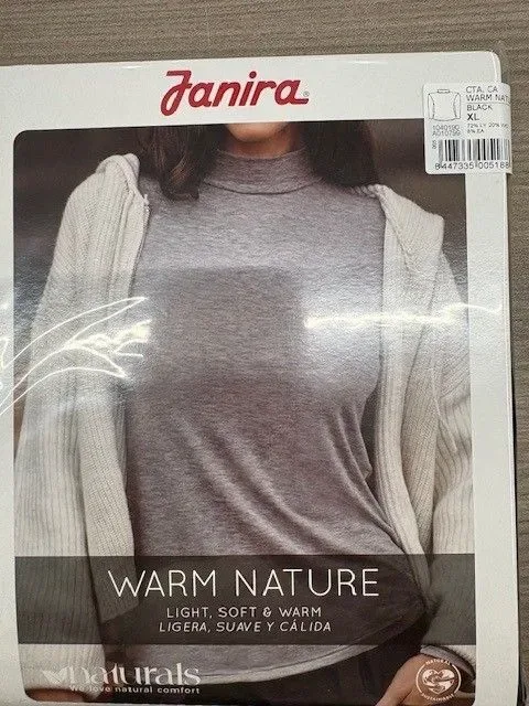 Janira Dames Thermisch onderhemd: Warm Nature, Rolkraag, tencel & wol, ZWART ( JAN.288 )